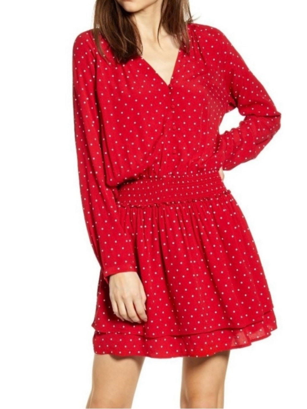Rails Jasmine Red Polka Dot Smocked Mini Dress - EUC